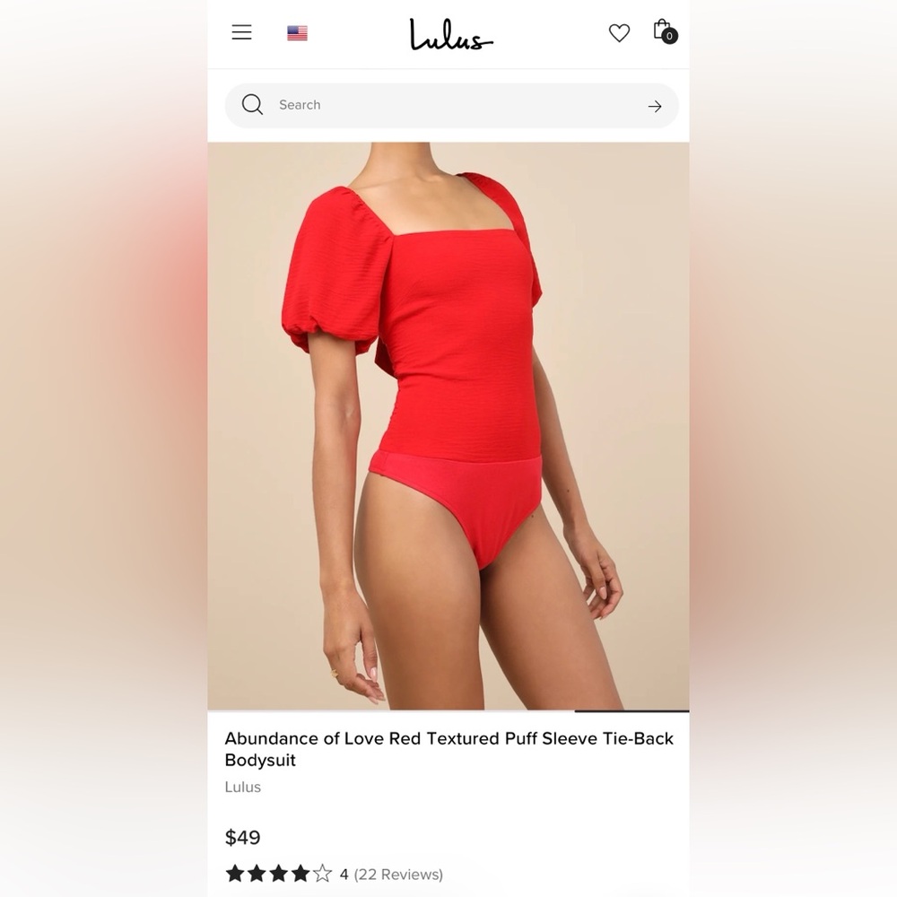 Lulu's Red Textured Puff Sleeve Bodysuit